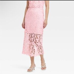 a new day Pink Lace Midi Skirt